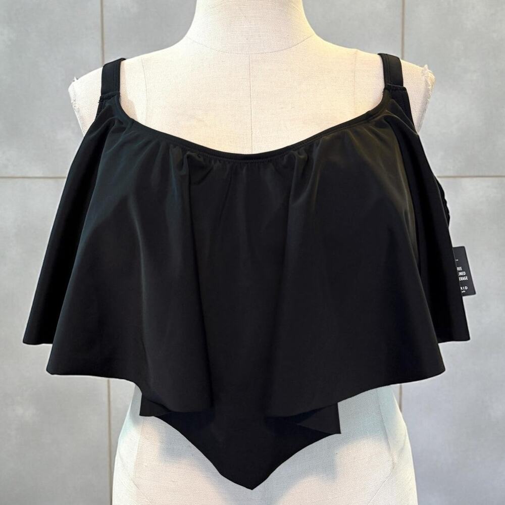 New Torrid Plus Size 5 (5X 28) Wireless Black Padded Flounce Bikini Swim Top